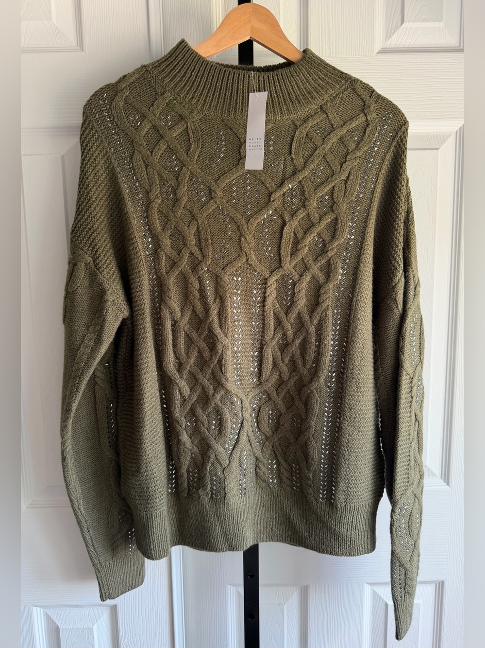 NWT White House Black Market Wool
Olive Green Embellished Cable Size: XL
